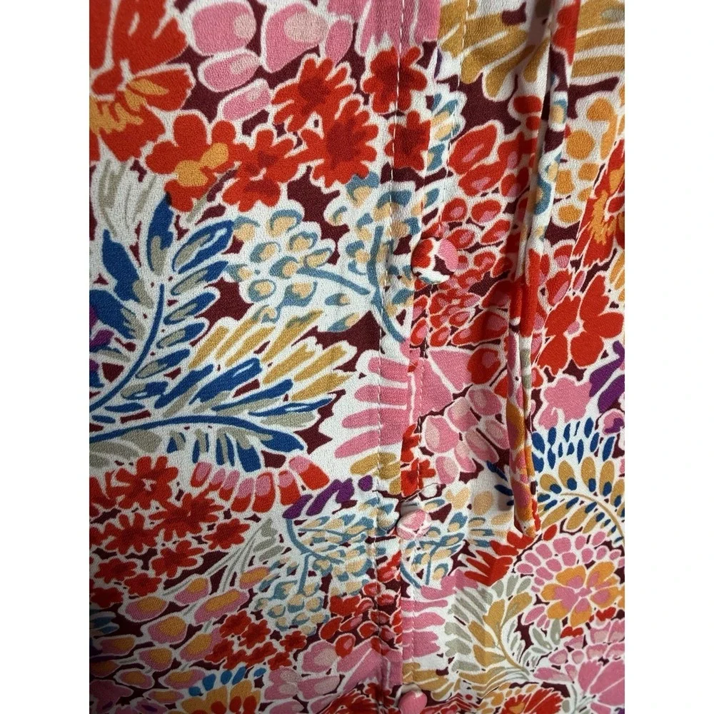 Floral Tie Neck Boho Blouse Ruffle Smocked Sleeve Peasant 2XL Artsy Romantic - Picture 9 of 9